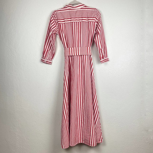 Zara Woman Red and White Stripe A-Line Shirt Dress Maxi Tie Waist Womens S - Picture 13 of 13